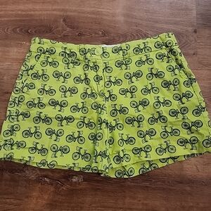 Crown & Ivy Caroline Shorts Lime Green Bicycle Print Preppy Whimsical